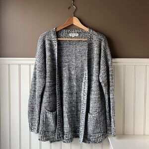 Grey Open-Front Knit Cardigan Sweater